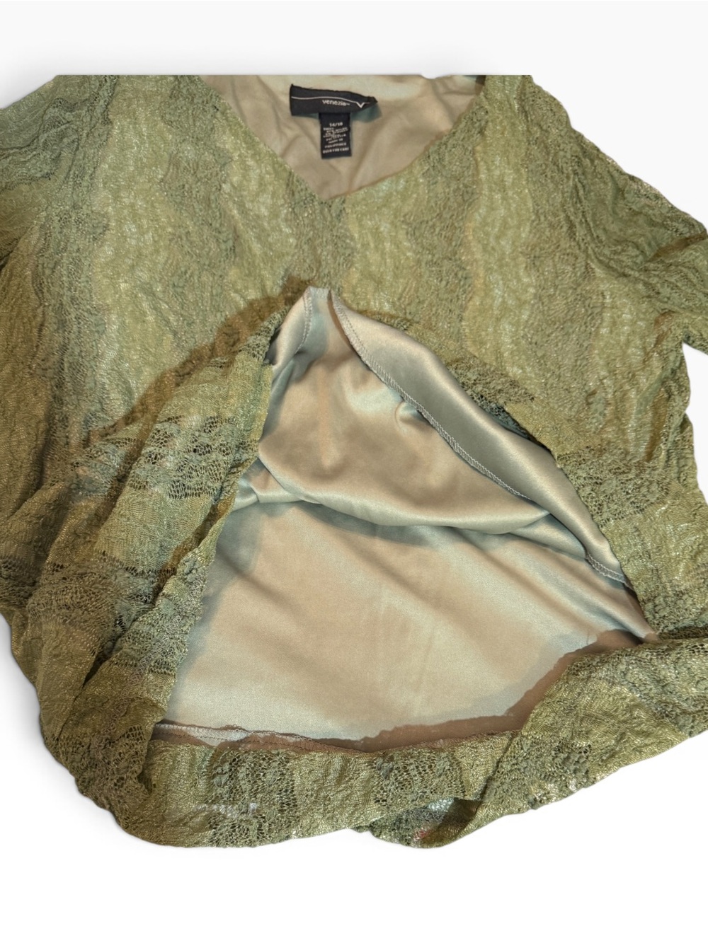 Venezia V-Neck Textured Olive Green Women's Top, 14/16 - Picture 7 of 12